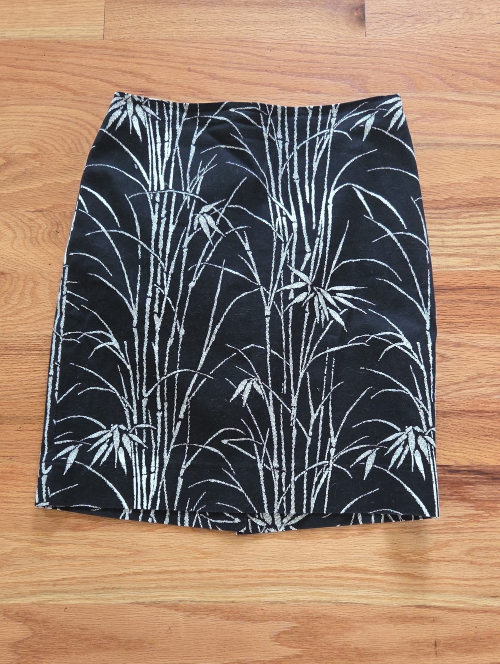 Talbots Black Cotton Bamboo Print Pencil Skirt Size 6